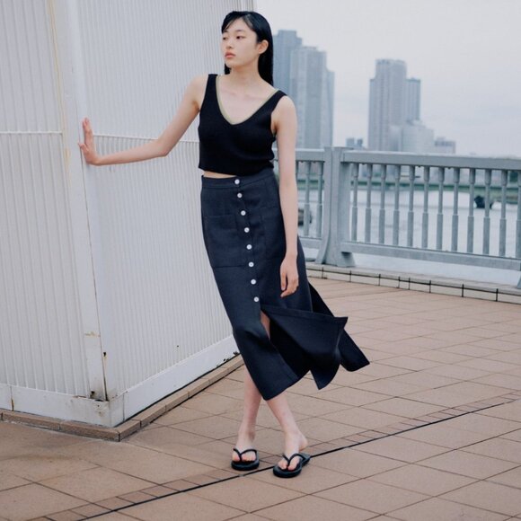 Mijeong Park Black Button-Front Midi Skirt size S - Picture 1 of 7